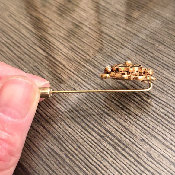 Vintage FLORENZA Stick Pin brooch Green Enamel & Rhinestones - Picture 15 of 16